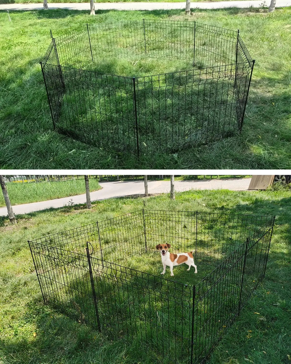 No Dig Fence 8 Panels, Total 29 ft (L) x31in (H), Decorative Metal Garden Fence and Gate, Animal Pets Barrier, Outdoor Fencing