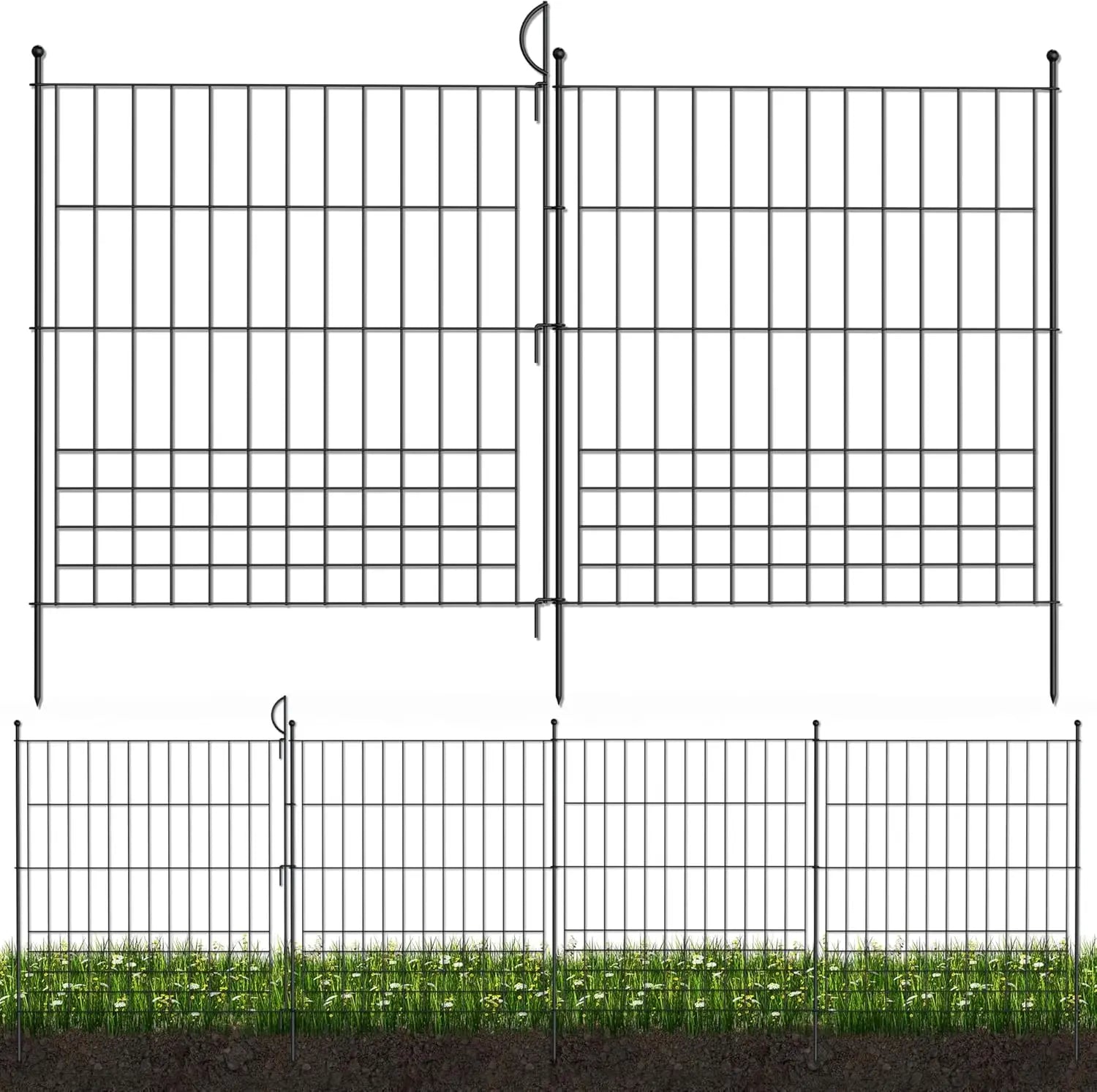 No Dig Fence 8 Panels, Total 29 ft (L) x31in (H), Decorative Metal Garden Fence and Gate, Animal Pets Barrier, Outdoor Fencing