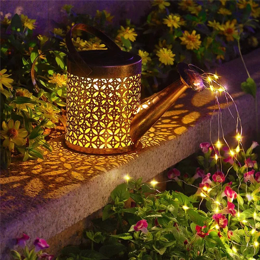 Solar Watering Can Light Hanging Waterfall Lamp Waterproof Outdoor Garden Decor Yard Porch Lawn Backyard Landscape Sun LED Lamp