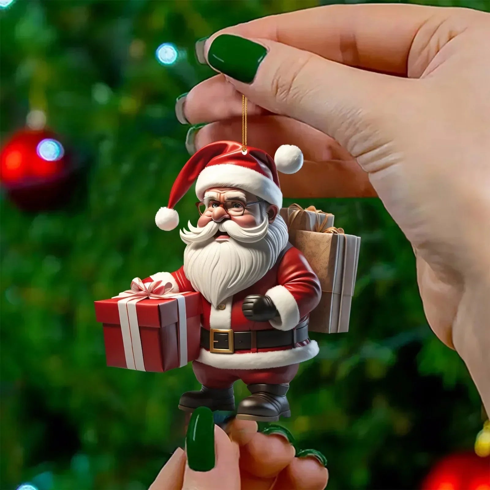 Christmas Tree Pendant Acrylic Flat Cartoon Santa Claus Snowman Festive Hanging Ornaments for Christmas Tree Decor Cute Cartoon