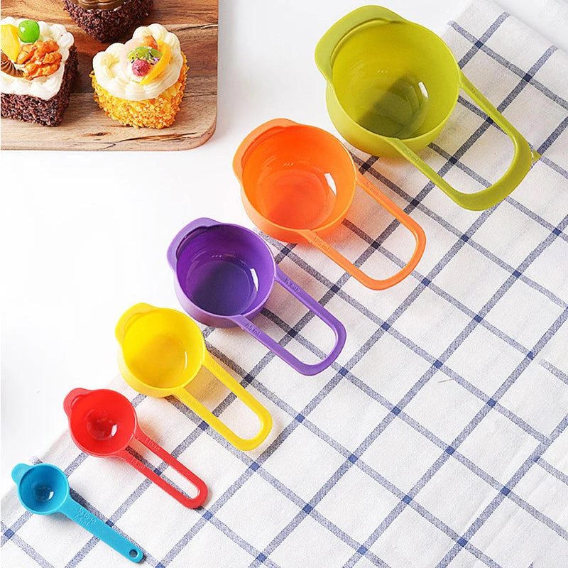 6/12 PcsRainbow Measuring Cup Colored Plastic Flour Measuring Spoon Scale Measuring Spoon Set Baking Accessories Kitchen Tools