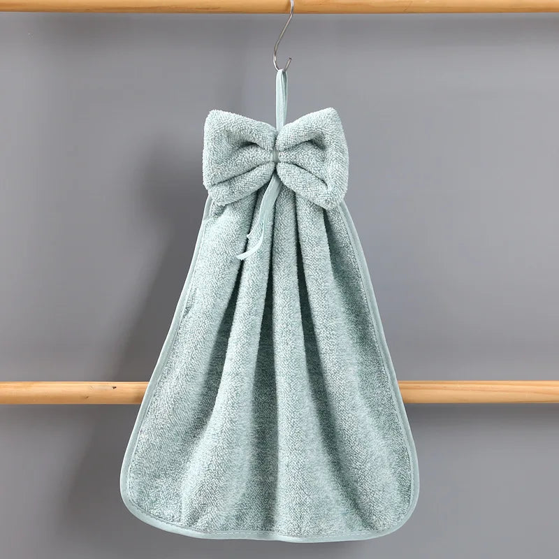 Bowknot Hand Towels for Kitchen Bathroom Coral Velvet Microfiber Soft Quick Dry Absorbent Cleaning Cloths Home Sauna Terry Towel