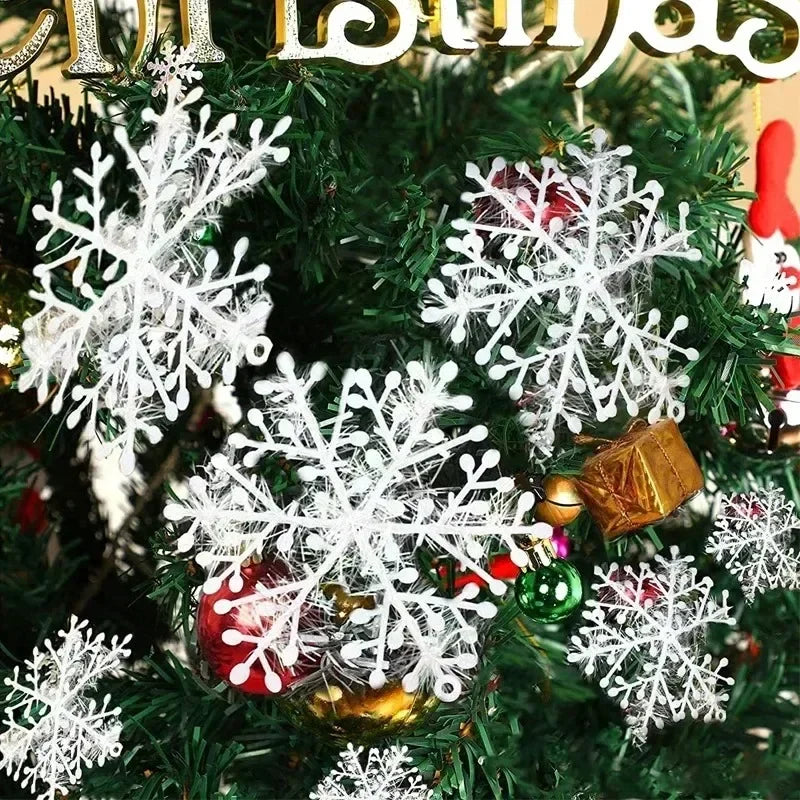 30Pcs Christmas Snowflake Decoration White Glitter Fake Snowflake DIY Xmas Tree Hanging Pendents New Year Home Party Ornaments