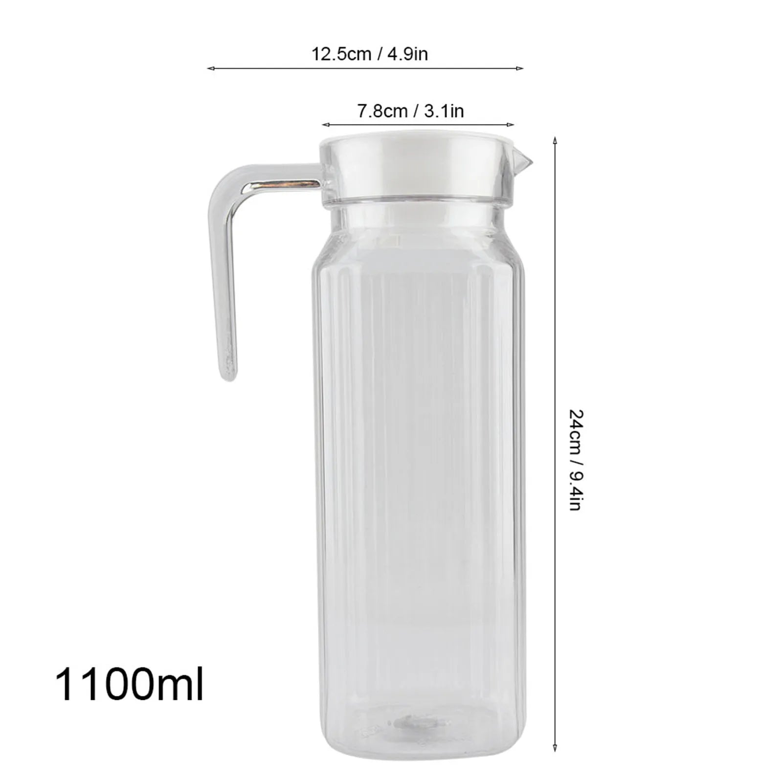 Cold Water Bottle Acrylic Transparent Juice Bottle Striped Water Ice Cold Juice Jug with Lid for Bar Home Restaurant Coffee Shop