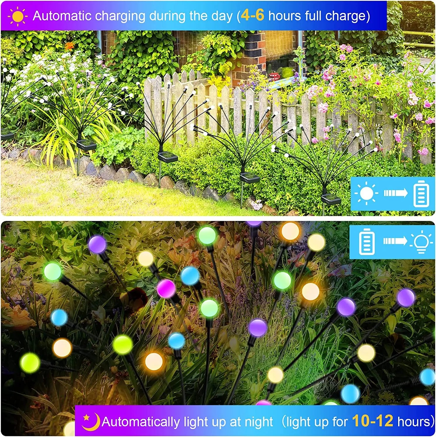 12Pack Outdoor LED Solar Lights Waterproof Starburst Solar Firefly Lights Lawn Lamp Garden Lamp for Path Landscape Decorative