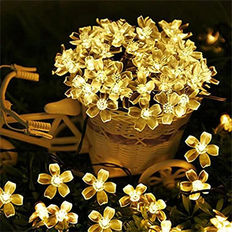 Solar Garden Light Flower Outdoor Solar  String Lights Waterproof Fairy Simulation Floral Garlands Lamp Christmas Decoration