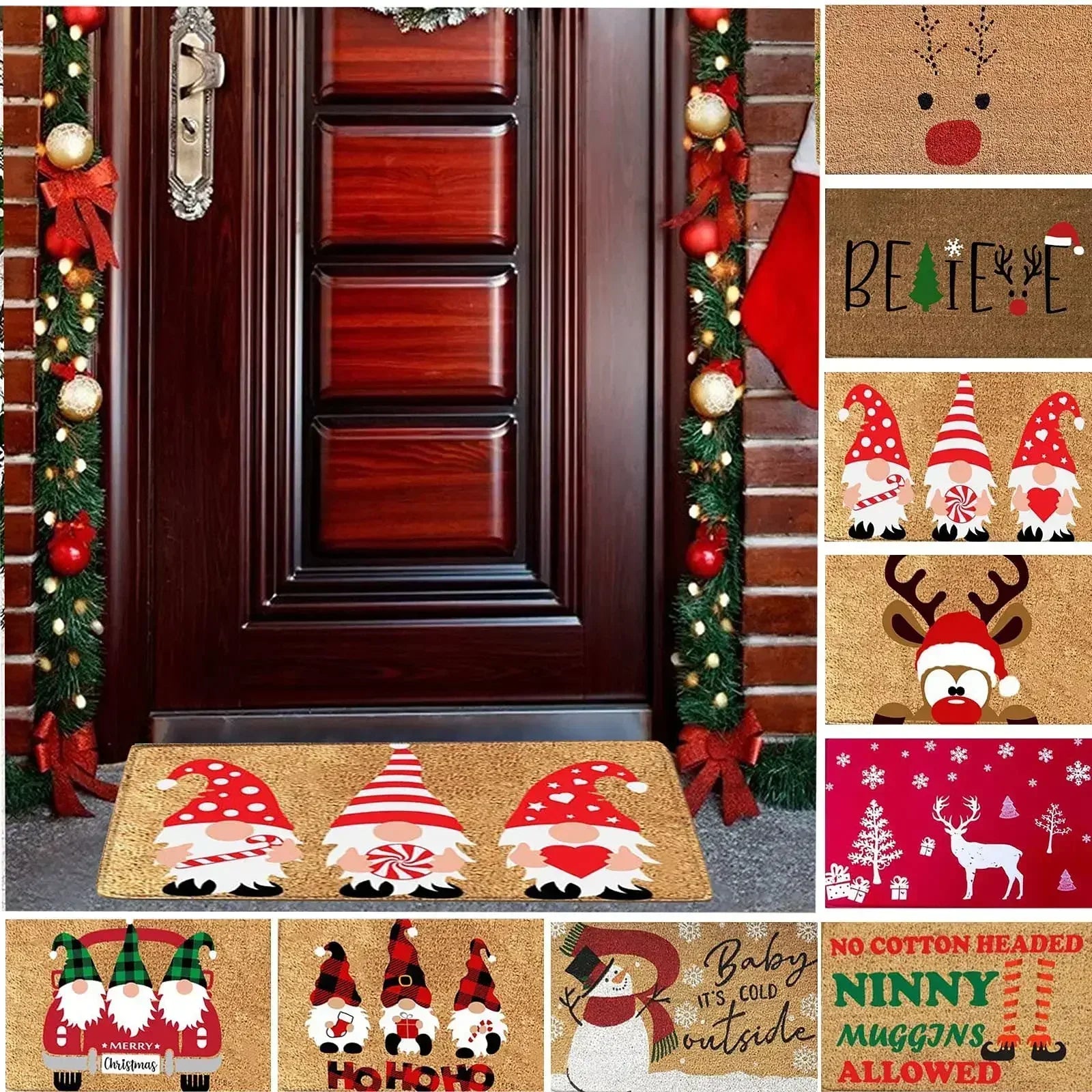 2025 Christmas Decorations Doormat,Merry Xmas Gnomes Elk Rug Indoor Outdoor Entrance Carpet Holiday Home Decor Door Mat