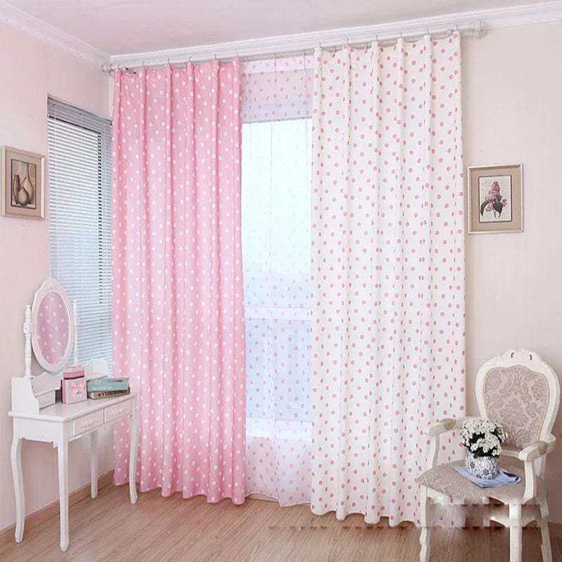 Small Dot Pattern Curtains Korean Fresh Semi Shade Curtains Kids Girls Bedroom Curtains Cloth Tulle Custom Made X-WP122#20