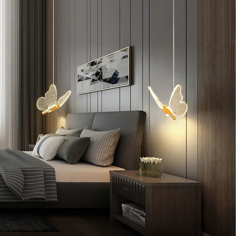 Lustre LED Pendant Light Fixture Butterfly Hanging Lamps For Ceiling Kitchen Bedside Living Room Decor Nordic Pendant Lamp