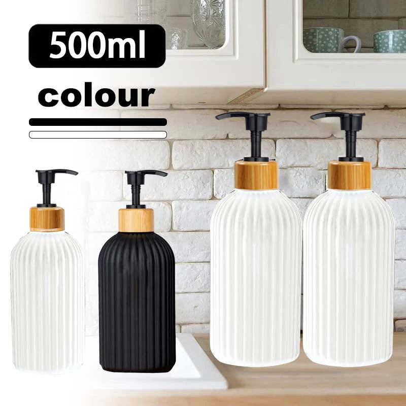 500ml Strip Soap Dispenser With Bamboo Pump Refillable Bottle Shampoo Conditioner Lotion Body Wash Empty Container For Bathroom