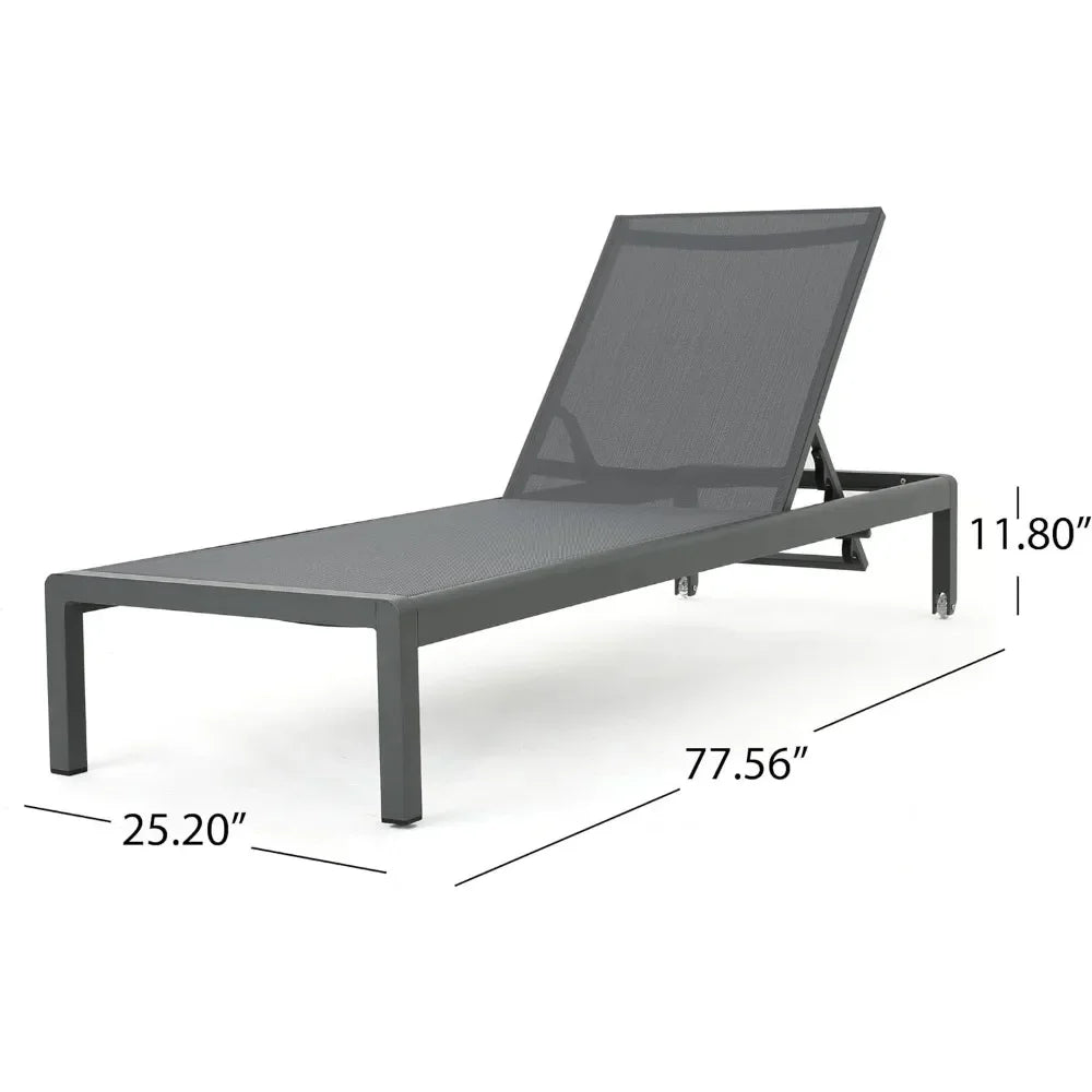 Cape Coral Outdoor Aluminum Chaise Lounges with Mesh Seat, 2-Pcs Set, Grey / Dark Grey