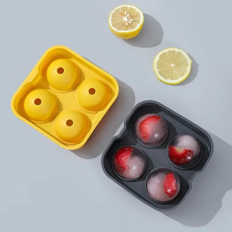 4.5cm 4 Girds Round Whisky Ice Ball Mould Tray 4 Hole Large Silicone Ice Cube Maker Home Kitchen Bar Accessories Bartending Tool