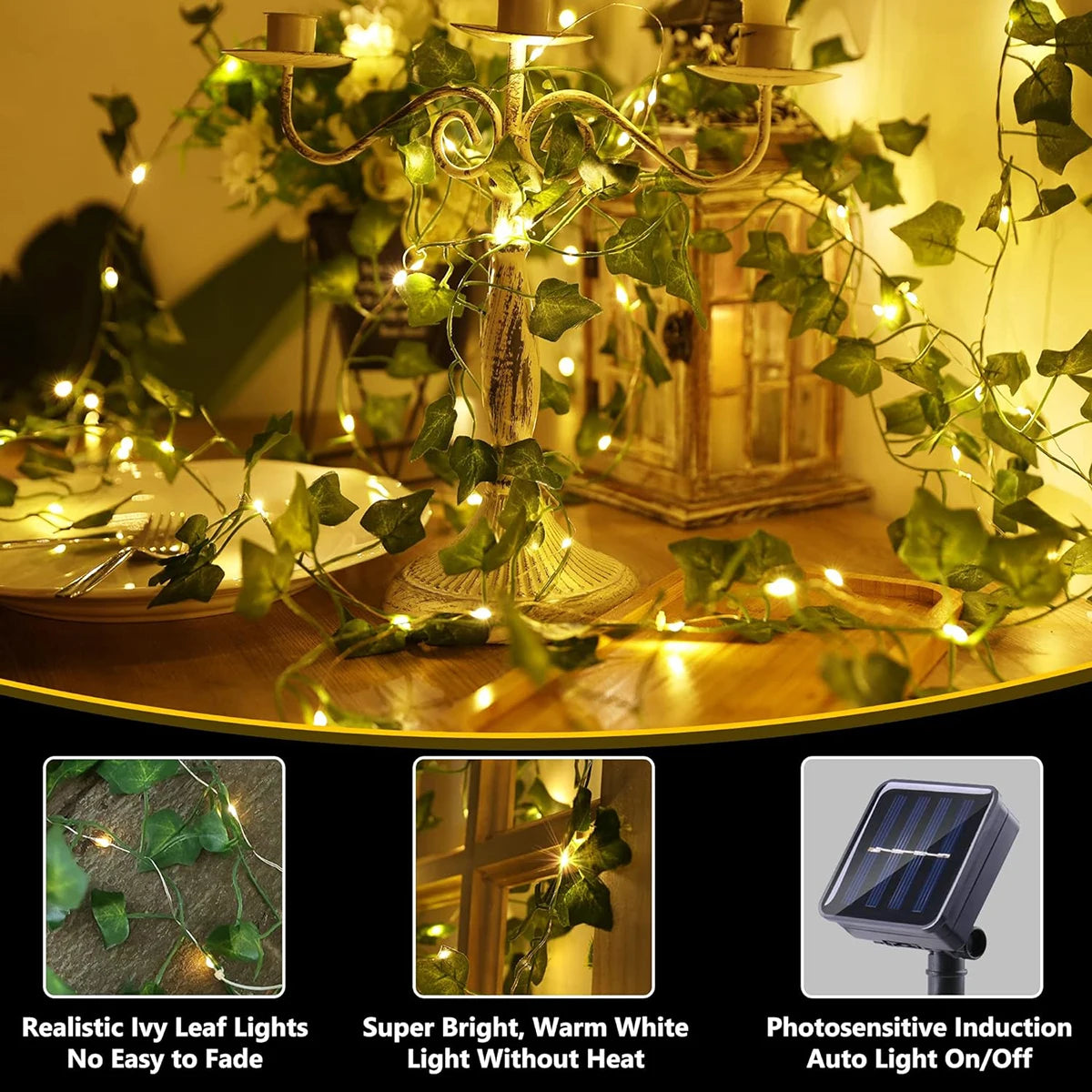 2M 20 LED Solar Green Leaf String Light Garden Lights New Year Decorations String Lamp Wedding Thanksgiving Christmas Decoration