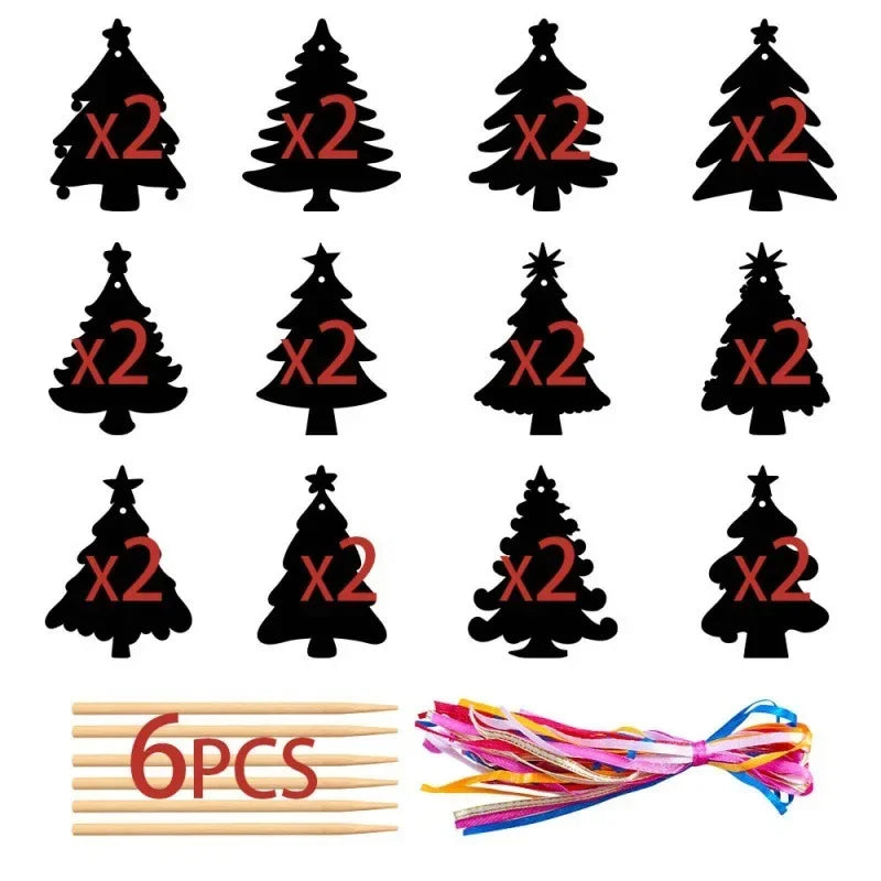 Christmas Scratch Painting DIY Cartoon Santa Claus Snowflake Scratch Card Xmas Tree Hanging Pendant Merry Christmas Decor 2024