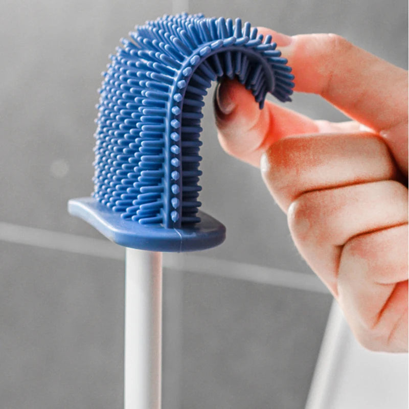 Wall Hanging Toilet Brush with Holder Long Handled Silicone Toilet Brush Soft Bristles WC Cleaning Brush Bathroom Accessories