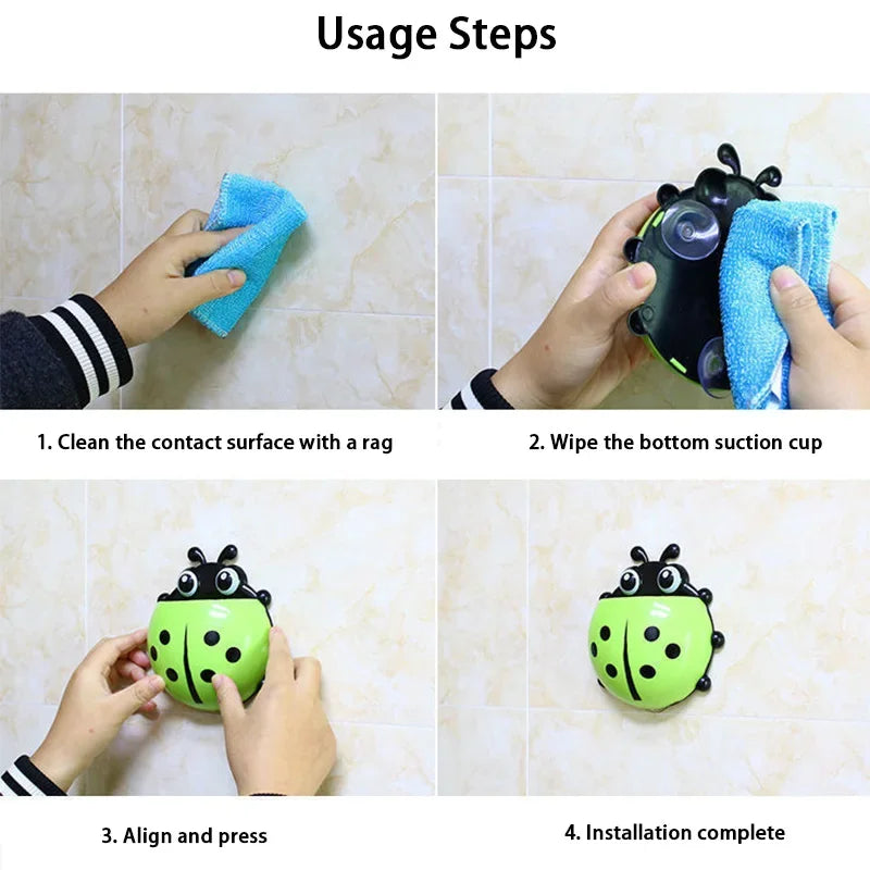 1pc Cute Suction Cup Toothbrush Holder,Creative Seven-Star Ladybug Pen Storage Holders,Children Brush Teeth Bathroom Accessories