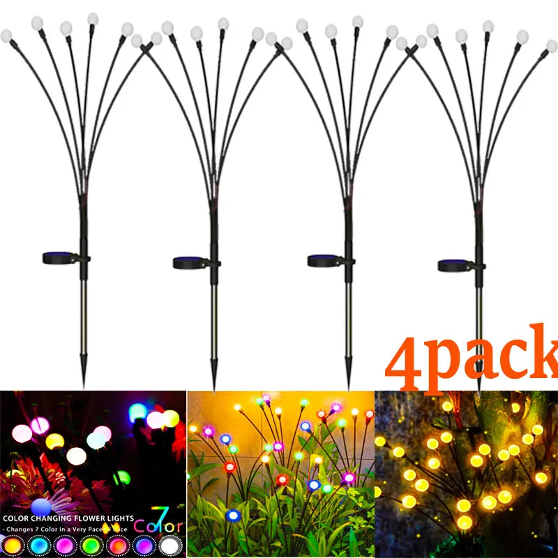 12Pack Outdoor LED Solar Lights Waterproof Starburst Solar Firefly Lights Lawn Lamp Garden Lamp for Path Landscape Decorative