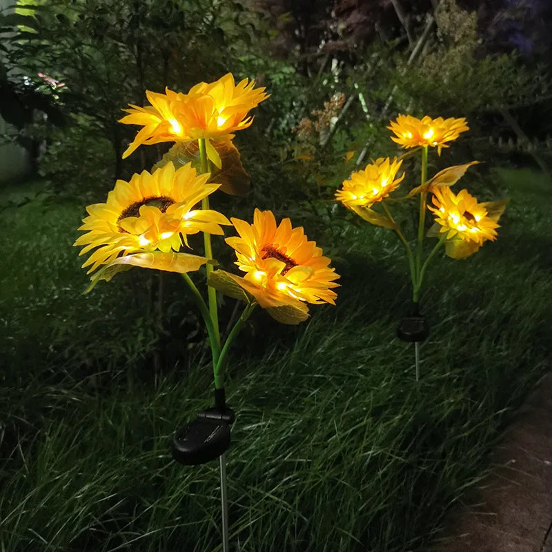 3 Heads LED Solar Simulation Sunflower Light Garden Yard Lawn Night Lights Landscape Lamp Home Decoration Christmas Flower Light