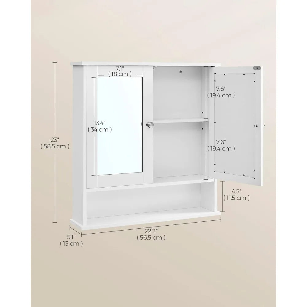 Bathroom Cabinet with Mirror, Wall Cabinet with 2 Mirrored Doors, Adjustable Shelf, Open Compartment, Wall-Mounted