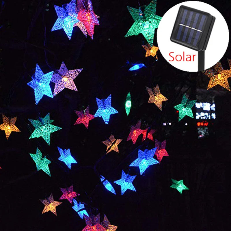 Solar Star String Lights Outdoor Waterproof LED Solar Powered Fairy Lights For Christmas Patio Garden Yard Porch Wedding Decor