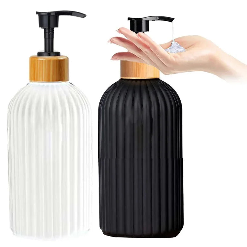 500ml Strip Soap Dispenser With Bamboo Pump Refillable Bottle Shampoo Conditioner Lotion Body Wash Empty Container For Bathroom