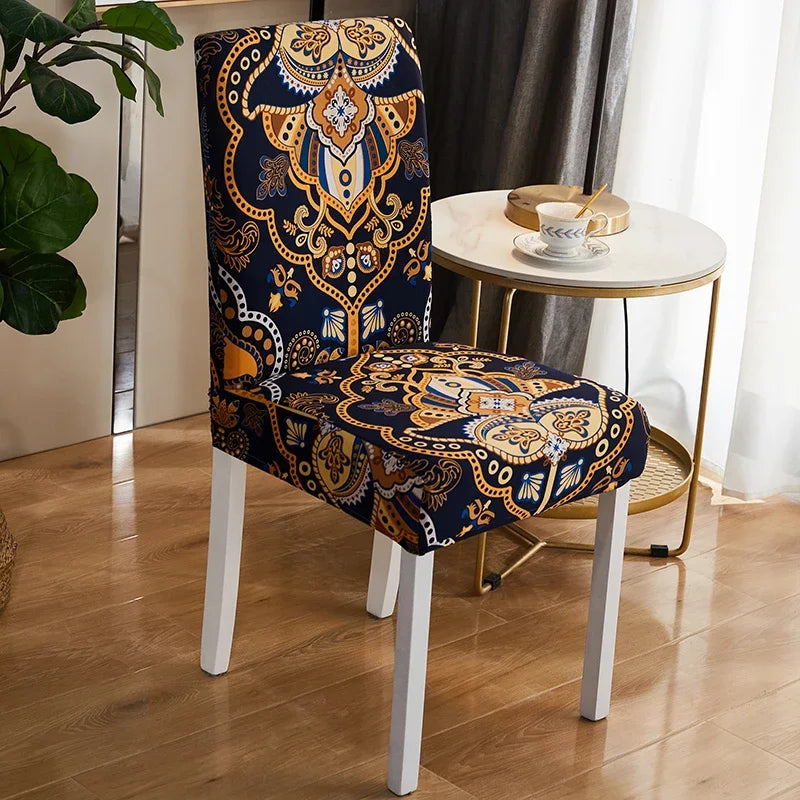 Printed Chair Cover Elastic Seat Chair Covers Removable Chair Slipcover For Wedding Hotel Banquet Dining Room Office Home Decor