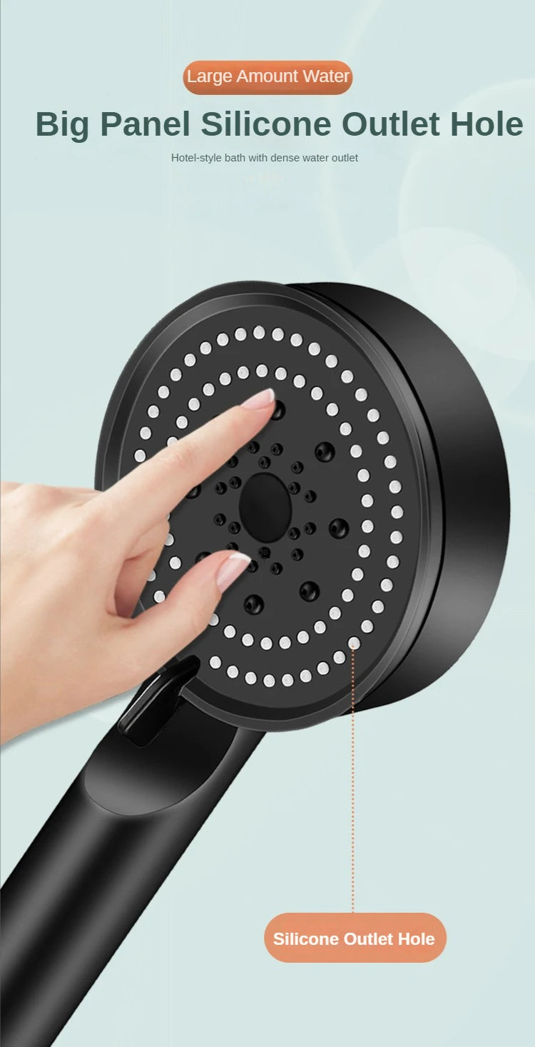 Black 5 Modes Shower Head Adjustable High Pressure Water Saving Shower Head Water Massage Shower Head Bathroom Accessories