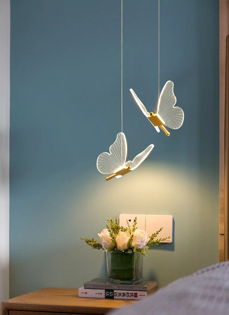 Lustre LED Pendant Light Fixture Butterfly Hanging Lamps For Ceiling Kitchen Bedside Living Room Decor Nordic Pendant Lamp