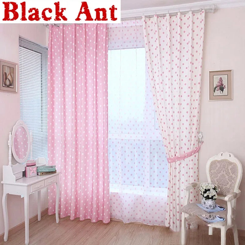 Small Dot Pattern Curtains Korean Fresh Semi Shade Curtains Kids Girls Bedroom Curtains Cloth Tulle Custom Made X-WP122#20