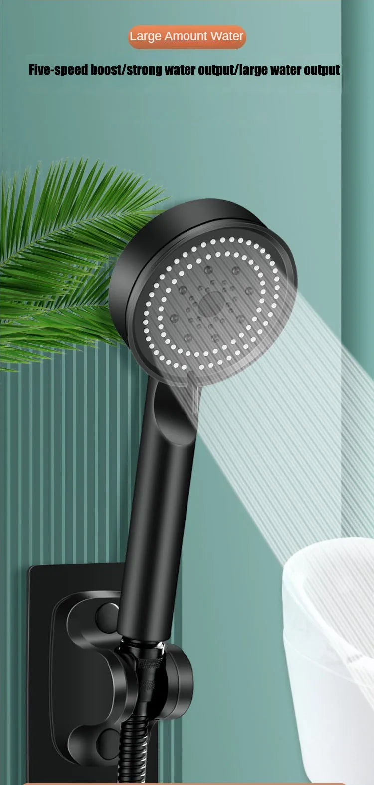 Black 5 Modes Shower Head Adjustable High Pressure Water Saving Shower Head Water Massage Shower Head Bathroom Accessories