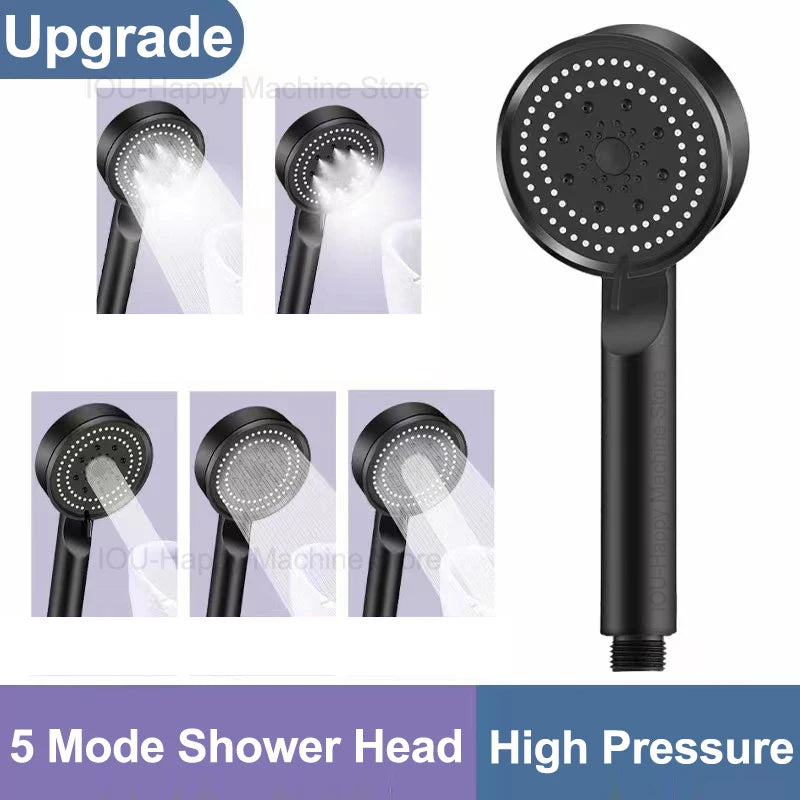 Black 5 Modes Shower Head Adjustable High Pressure Water Saving Shower Head Water Massage Shower Head Bathroom Accessories