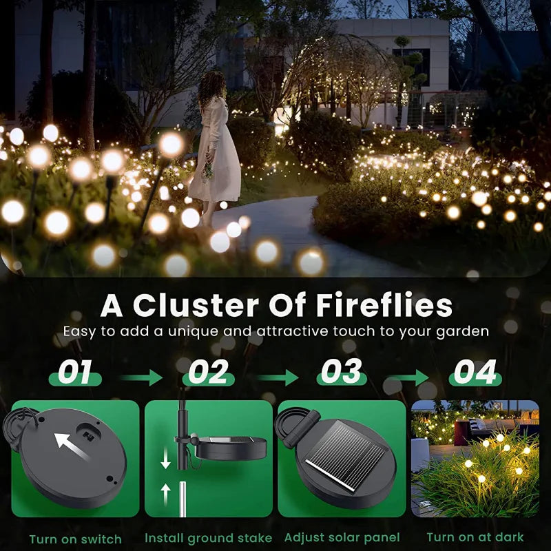 12Pack Outdoor LED Solar Lights Waterproof Starburst Solar Firefly Lights Lawn Lamp Garden Lamp for Path Landscape Decorative