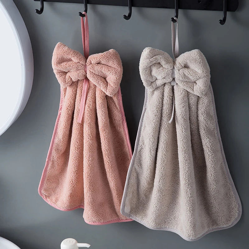 Bowknot Hand Towels for Kitchen Bathroom Coral Velvet Microfiber Soft Quick Dry Absorbent Cleaning Cloths Home Sauna Terry Towel