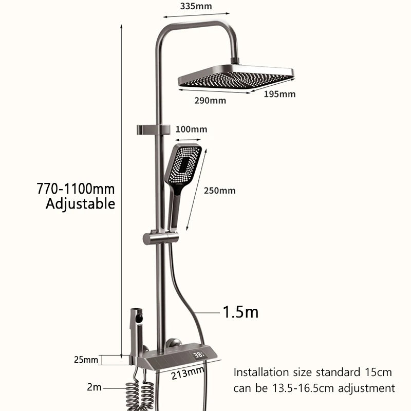 Bathroom Shower Full Set Black White Gray Bathtub Shower System Rain Pressurized Digital LED Shower Sets Hot Cold Shower Faucet