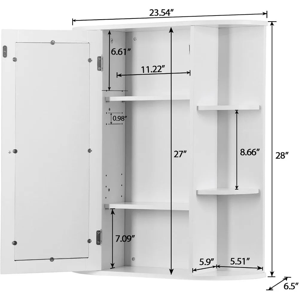 Bathroom Cabinet with Single Mirror Door Wall Mount Medicine Cabinet with Inner Adjustable Shelves Wooden Storage Organizer