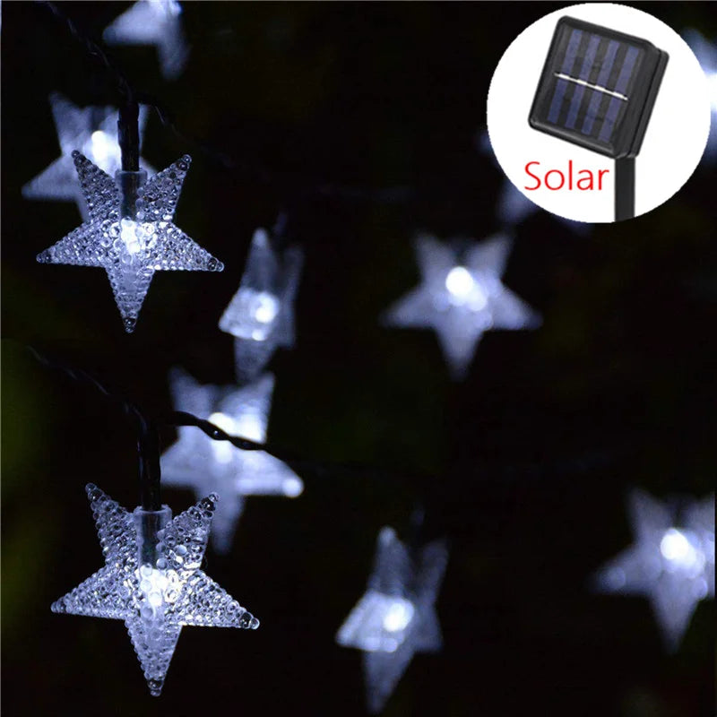 Solar Star String Lights Outdoor Waterproof LED Solar Powered Fairy Lights For Christmas Patio Garden Yard Porch Wedding Decor