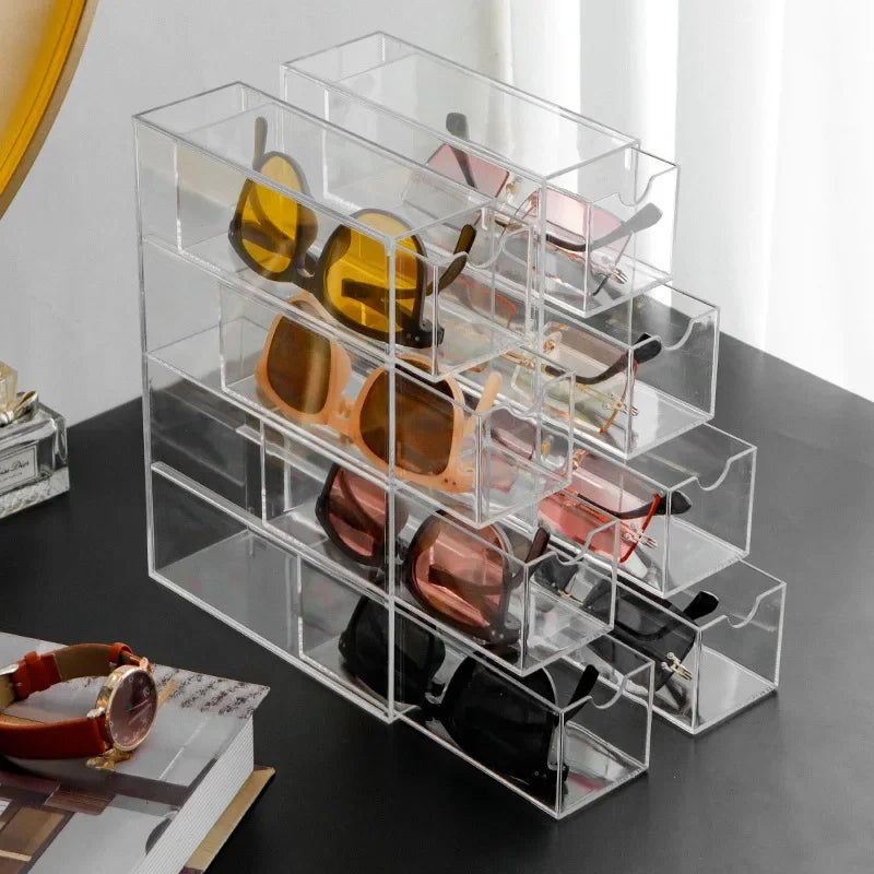 4 Layers Glasses Storage Box Acrylic Organizer Cosmetics Makeup Organizer Storage Drawers Pen Case Stackable Display Holder