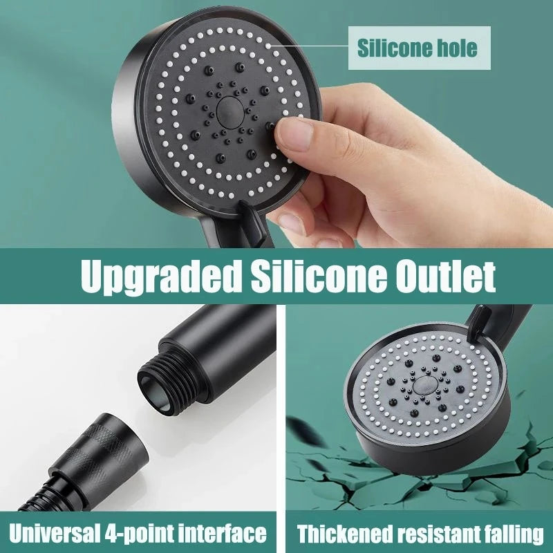 Black 5 Modes Shower Head Adjustable High Pressure Water Saving Shower Head Water Massage Shower Head Bathroom Accessories