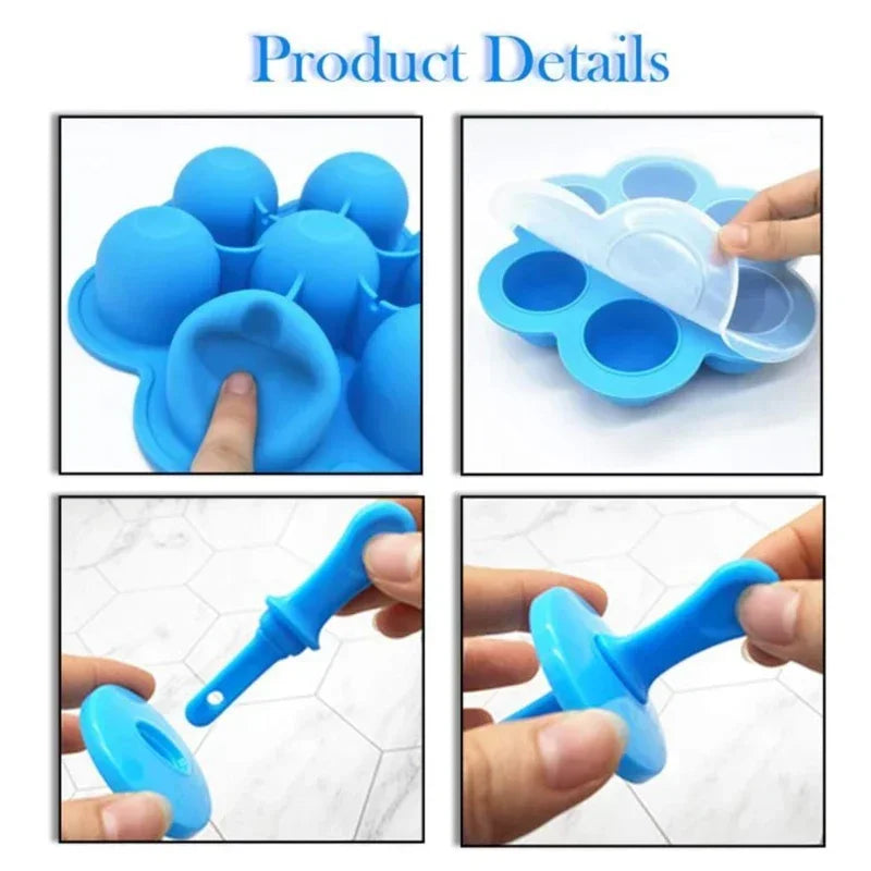 7 Holes DIY Ice Cream Pops Silicone Mold Ice Cream Ball Maker Popsicles Molds Baby Fruit Shake Home Kitchen Accessories Tool