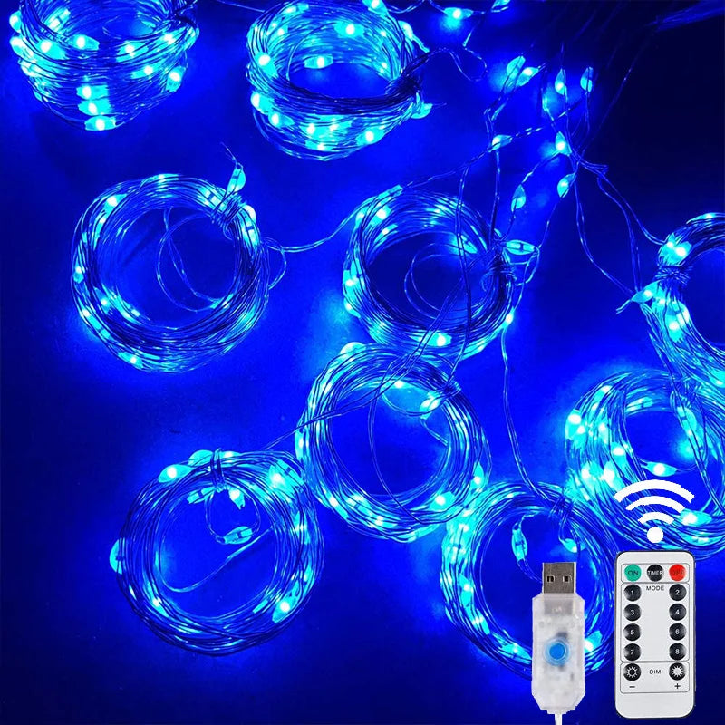 LED Curtain String Lights Christmas Garland Decor Fairy Light 8 Modes USB Remote Control Wedding Holiday Party for Bedroom Home