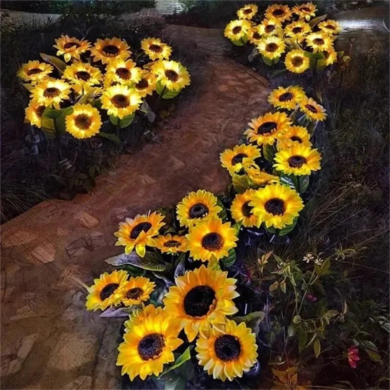 3 Heads LED Solar Simulation Sunflower Light Garden Yard Lawn Night Lights Landscape Lamp Home Decoration Christmas Flower Light