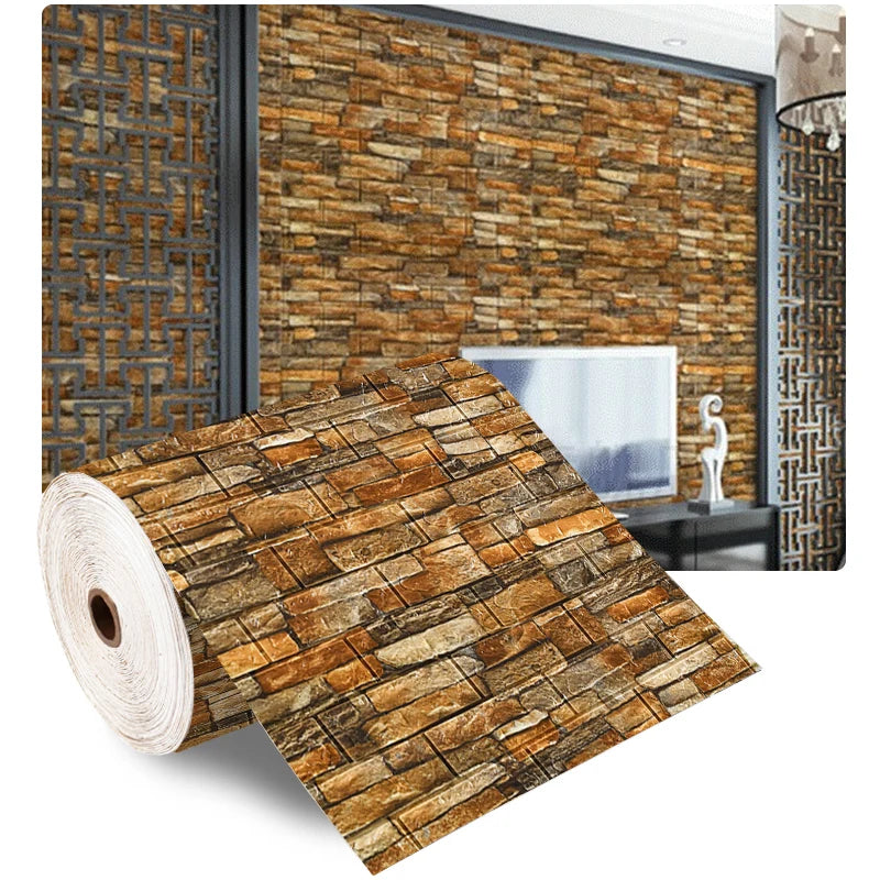 3D Wall Sticker 70cmx2m Continuous Retro Imitation Brick Wallpaper Self Adhesive Waterproof WallcoveringLiving Room Wall Decor