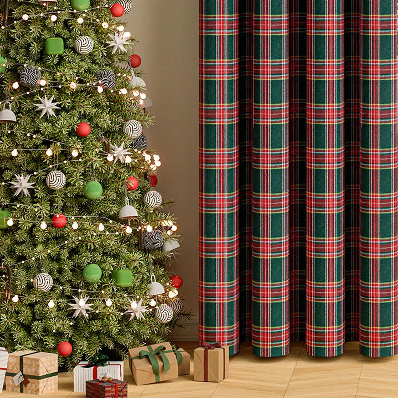 1 Panel Christmas line grid curtain suitable for living room and bedroom decoration