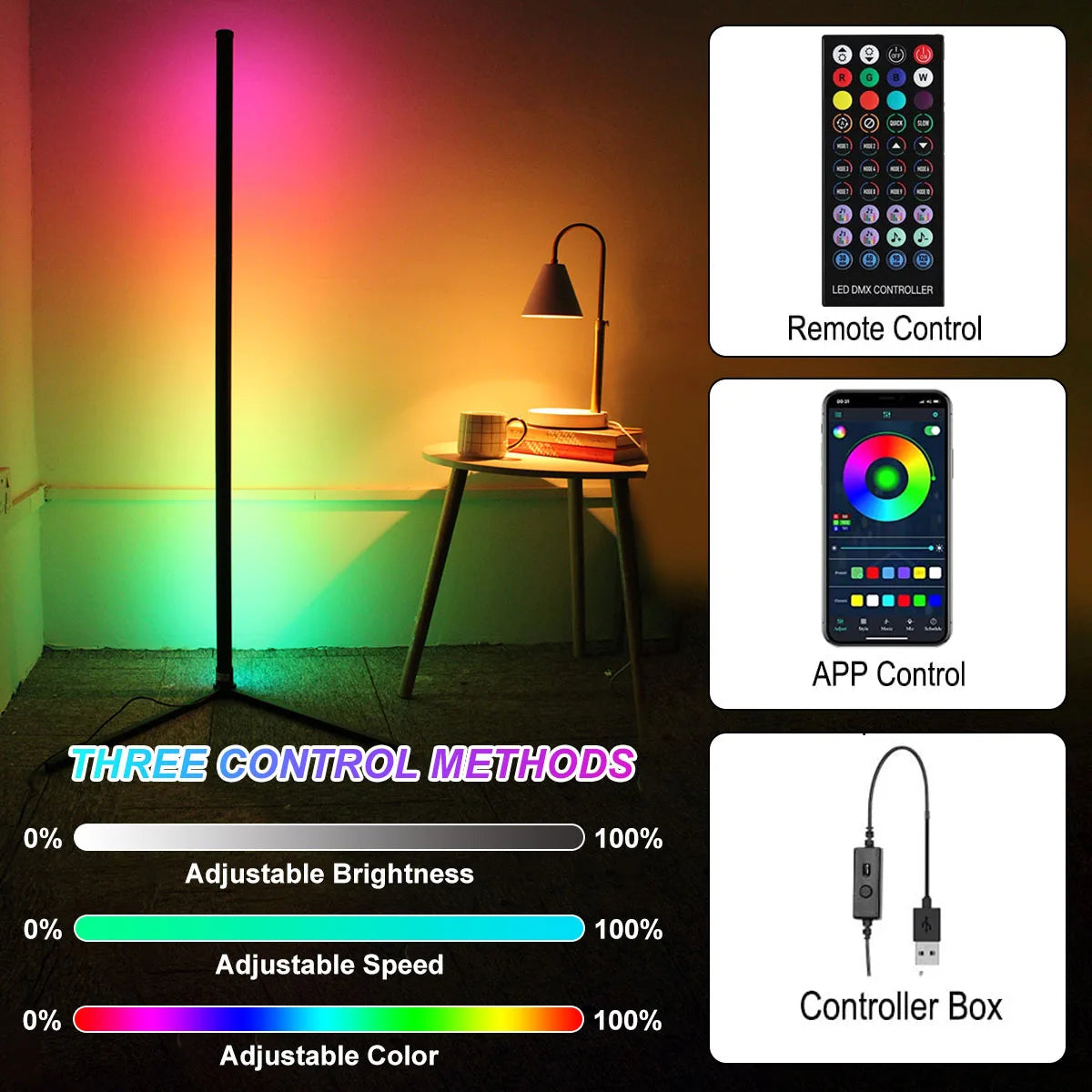 160cm Smart Tuya Corner Floor Lamp Dimmable RGB LED Modern Mood Lighting Alexa Stand Lights for Bedroom Gaming Living Room Decor