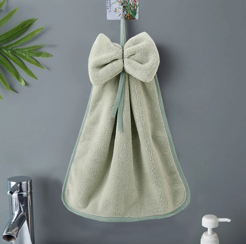 Bowknot Hand Towels for Kitchen Bathroom Coral Velvet Microfiber Soft Quick Dry Absorbent Cleaning Cloths Home Sauna Terry Towel