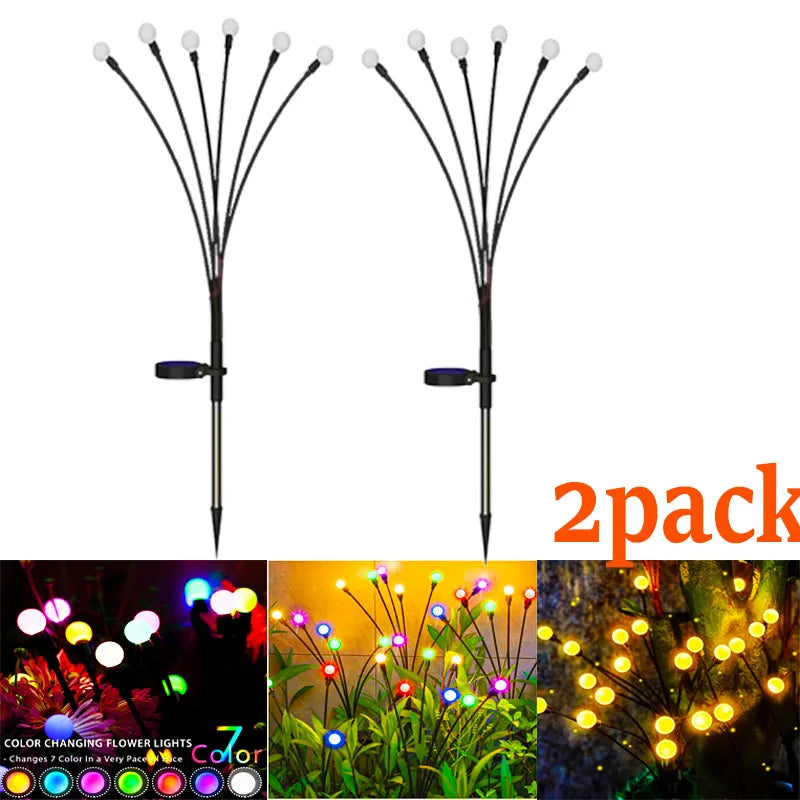 12Pack Outdoor LED Solar Lights Waterproof Starburst Solar Firefly Lights Lawn Lamp Garden Lamp for Path Landscape Decorative