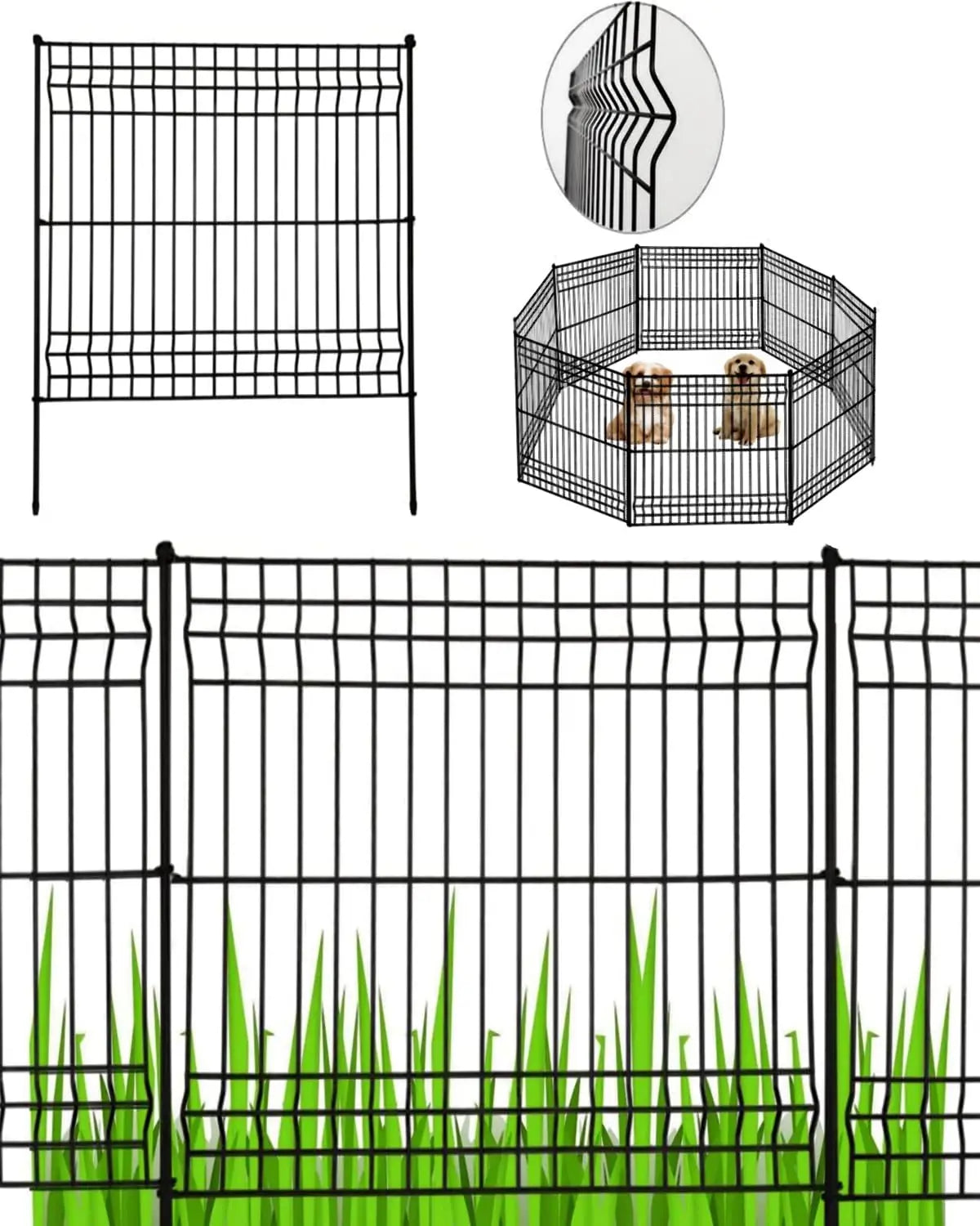 No Dig Fence 8 Panels, Total 29 ft (L) x31in (H), Decorative Metal Garden Fence and Gate, Animal Pets Barrier, Outdoor Fencing