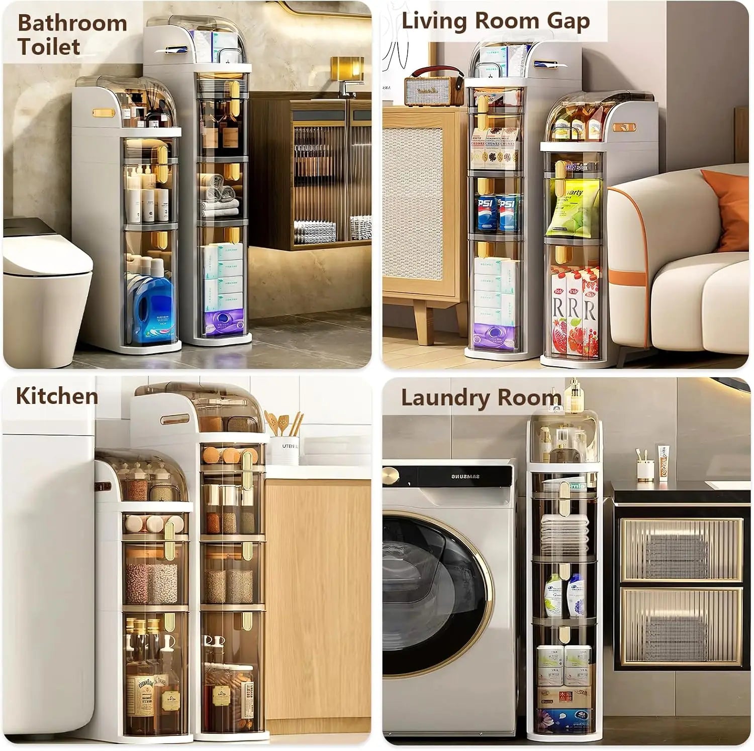 Narrow Bathroom Storage Cabinet 7.1″ Slim Bathroom Floor Organizer with Drawers and Tissue Box Plastic Waterproof Mobile Locker