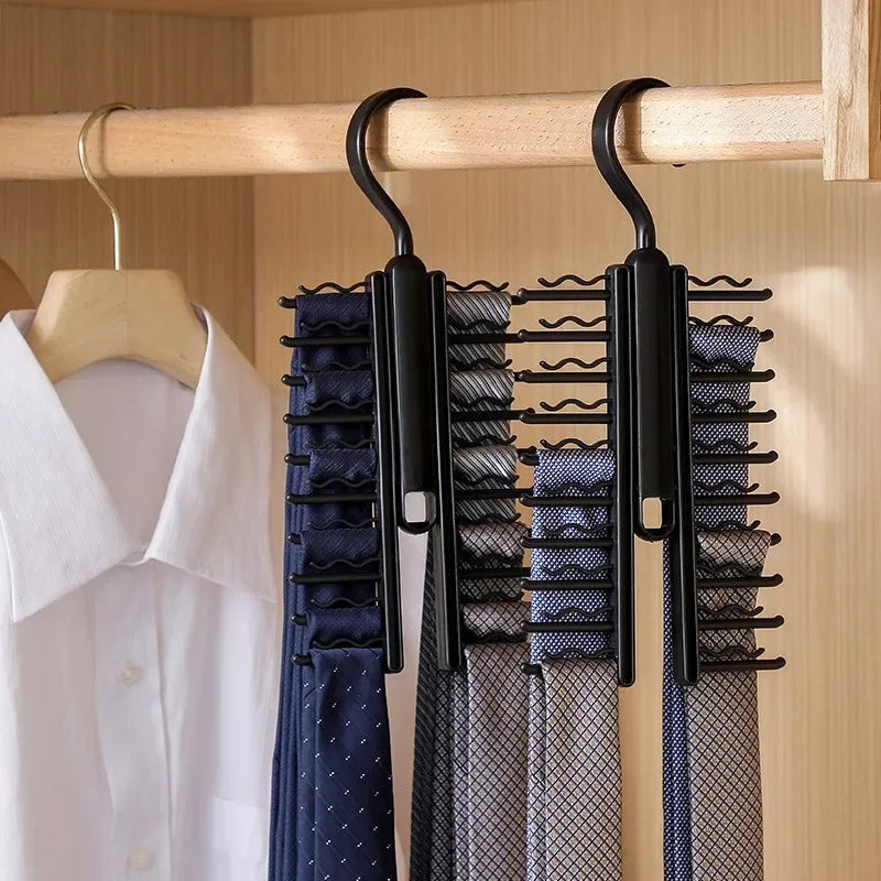 Tie Hanger Rotatable Necktie Storage Rack Wardrobe Organizer 20 Rows Large Capacity Belt Tie Hooks Closet Skidproof Tie Clamp