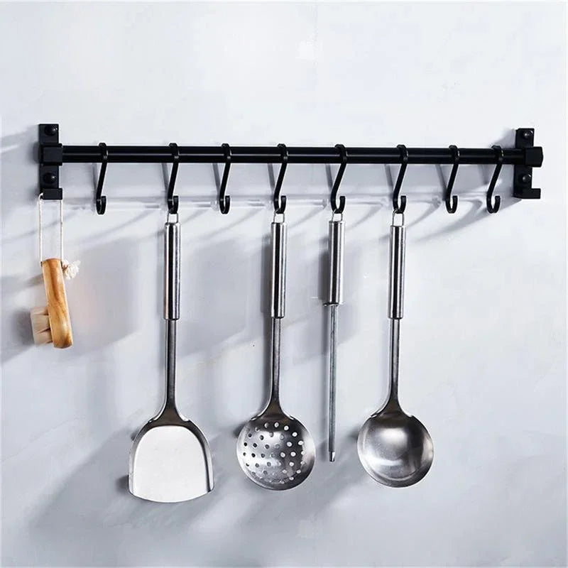 Matt Black Kitchen Hook Rack Pantry Bar Kitchen Shelf American Style Space Aluminum Frame Kitchenware Utensil Tool Storage Rack